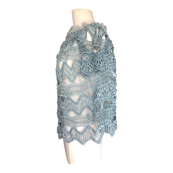 POL Muted Teal Off The Shoulder Crochet Lined Top Small Flirty Feminine NWOT - Picture 6 of 10